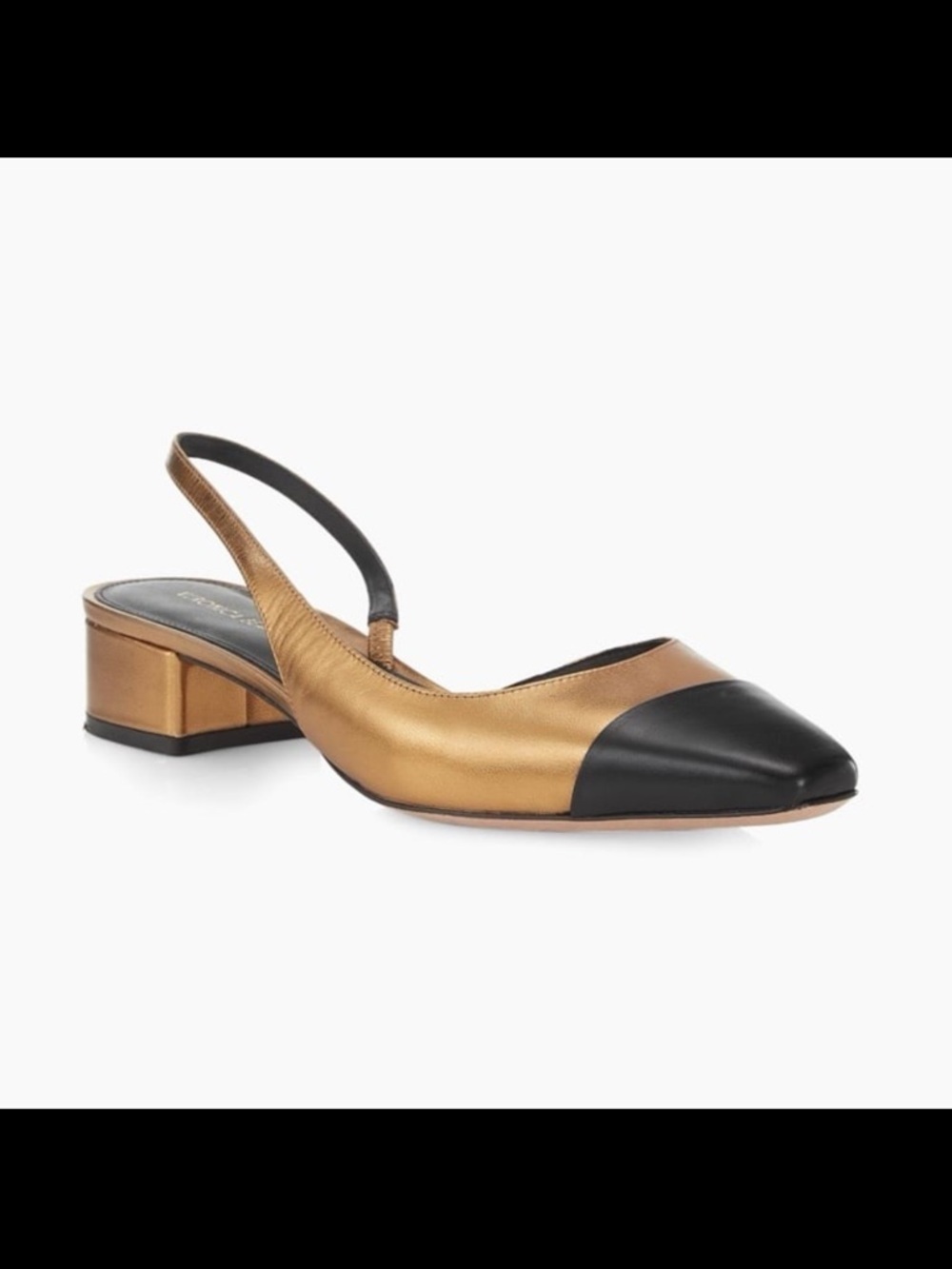 Metallic Bronze Slingback Block Heel Pumps with Black Cap Toe - Picture 3 of 9